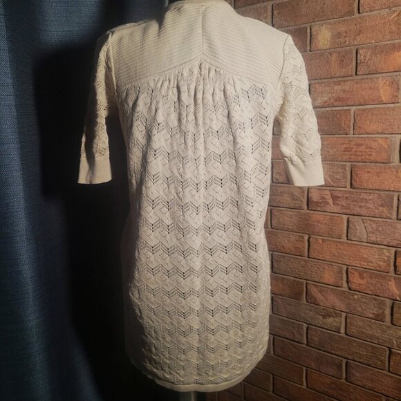 DKNY Front Tie Crocheted Beige Cardigan Sweater - Size M - Picture 5 of 12